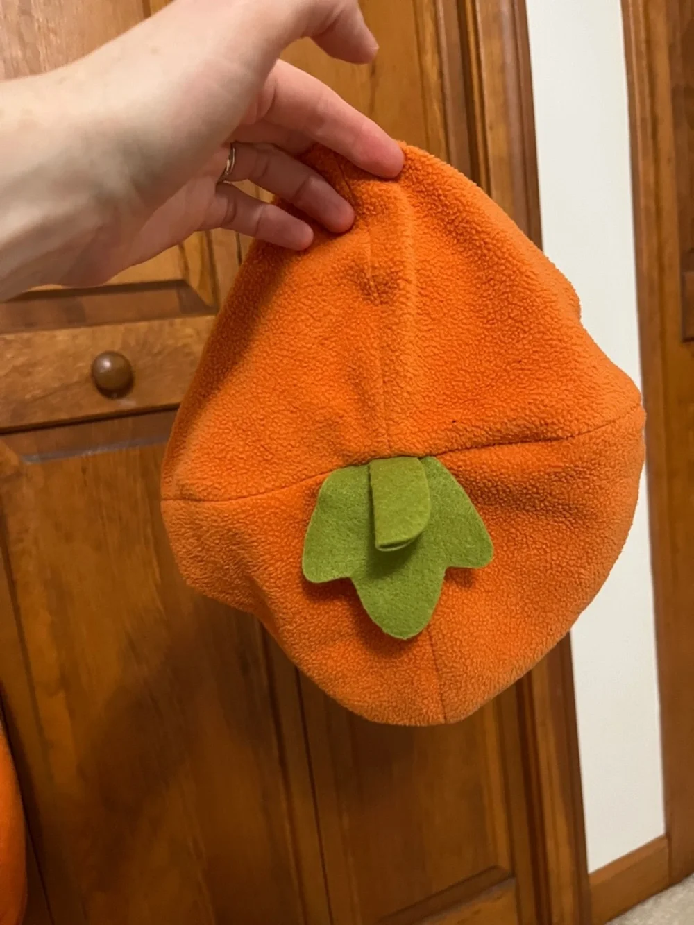 Pottery Barn Kids Orange Pumpkin Costume with Green Collar and Hat | Sz. 12-24m - Picture 11 of 14